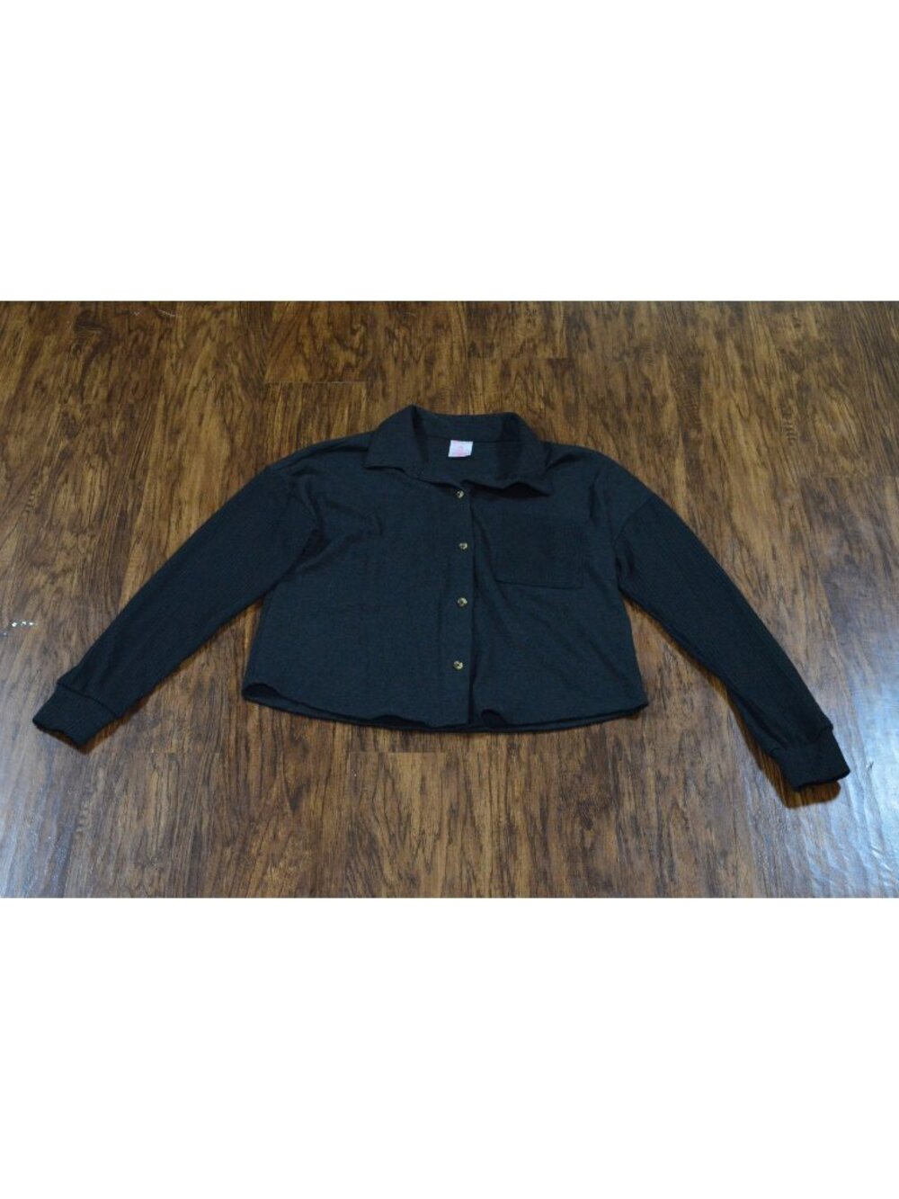 Women's Size Medium Black Button Up Sweater Cropped Minimalist Streetwear Y2K